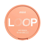 Front view of LOOP Hot Peach Mini nicotine pouch – spicy sweet peach flavor. 
