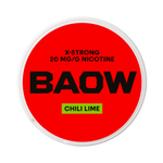 Front view of BAOW Chili Lime nicotine pouch – 12mg strength with spicy chili and lime flavor.