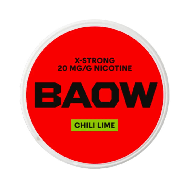 Front view of BAOW Chili Lime nicotine pouch – 12mg strength with spicy chili and lime flavor.
