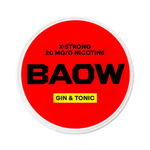Front view of BAOW Gin & Tonic nicotine pouch – 12mg strength with cocktail-inspired flavor.