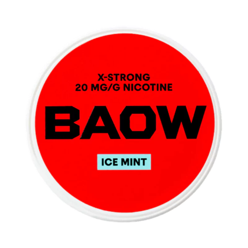 Front view of BAOW Ice Mint nicotine pouch – 12mg strength with intense menthol freshness