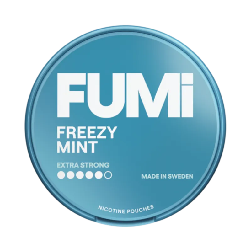 Front view of FUMi Freezy Mint nicotine pouch - 11mg strength with icy cooling mint flavor.