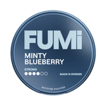 Front view of FUMi Minty Blueberry nicotine pouch – 8mg strength with Icy Minty berry flavor.