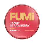 Front view of FUMi Tangy Strawberry nicotine pouch – 8.4mg strength with sweet creamy strawberry flavor
