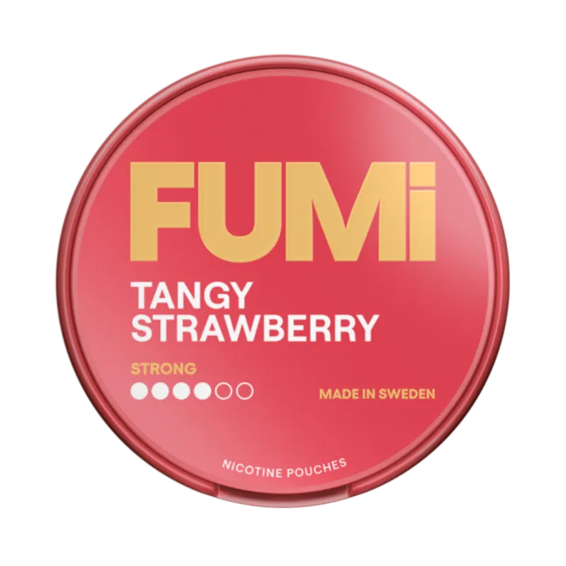 Front view of FUMi Tangy Strawberry nicotine pouch – 8.4mg strength with sweet creamy strawberry flavor