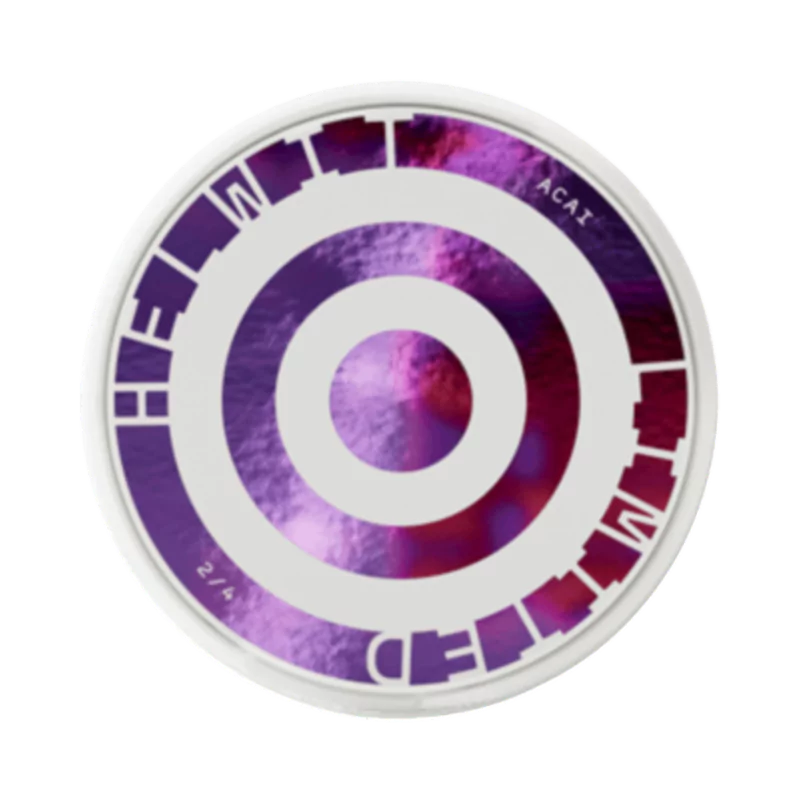 Front view of HELWIT Acai nicotine pouch – 3.5mg strength with acai berry flavor.