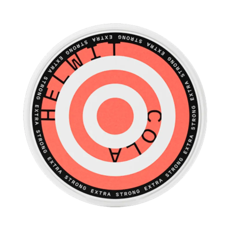 Front view of HELWIT Cola nicotine pouch – Extra Strong with sweet cola and citrus fizz flavor.