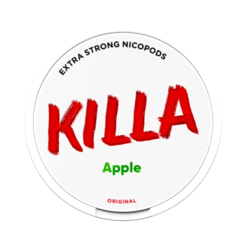 Front view of KILLA Apple nicotine pouch – 12.8mg strength with crisp apple flavor