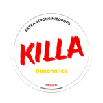 Front view of KILLA Banana Ice nicotine pouch - extra strong with sweet banana and cooling ice flavor.