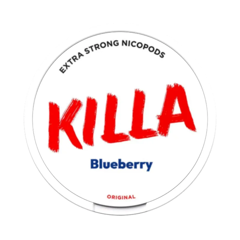 Front view of KILLA Blueberry nicotine pouch – 12.8mg strength with blueberry flavor