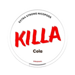 Front view of KILLA Cola nicotine pouch – 12.8mg strength with cola flavor
