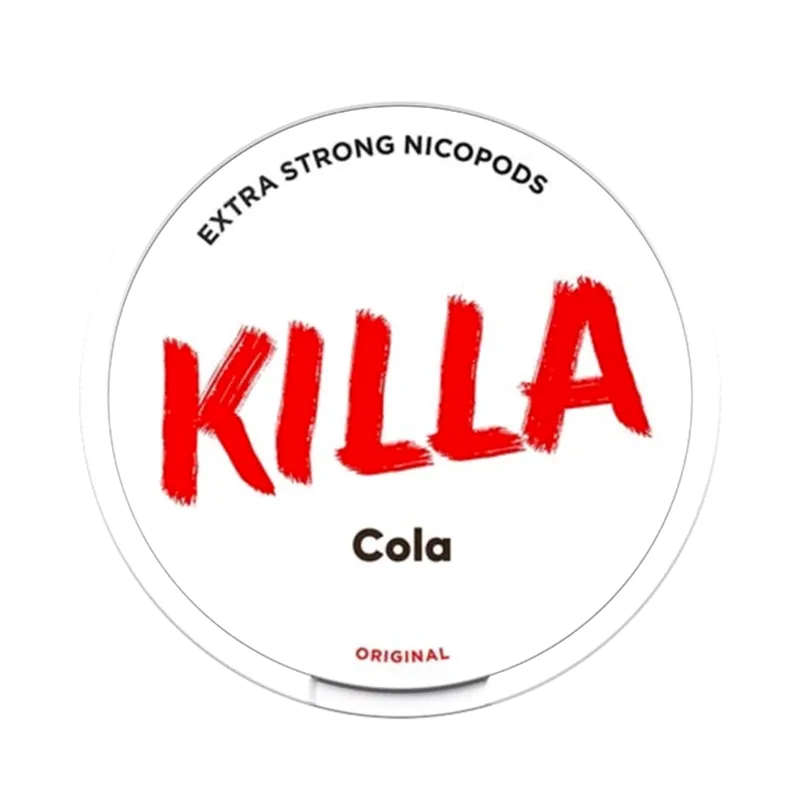 Front view of KILLA Cola nicotine pouch – 12.8mg strength with cola flavor