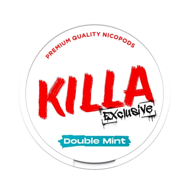 Front view of Killa Exclusive Double Mint nicotine pouch – 17mg with icy double mint flavor.