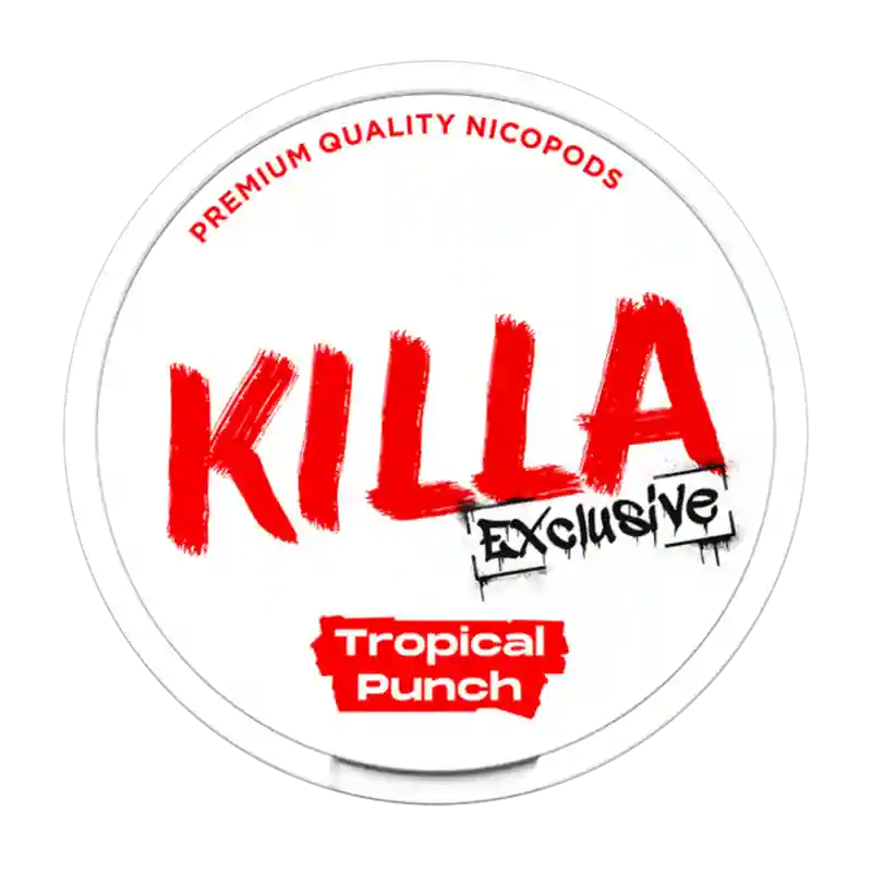 KILLA Exclusive Tropical Punch - Fruity tropical punch blend in strong 16 mg nicotine pouches.