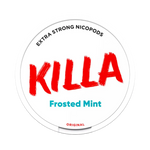 Front view of KILLA Frosted Mint nicotine pouch – extra strong with icy mint flavor.