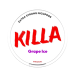 Front view of KILLA Grape Ice nicotine pouch – 12.8mg strength with grape and menthol flavor