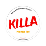 Front view of KILLA Mango Ice nicotine pouch – extra strong with tropical mango and cooling ice flavor. 