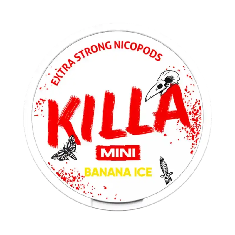 Front view of Killa Mini Banana Ice nicotine pouch – with Icy banana flavor.