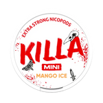 Front view of Killa Mini Mango Ice nicotine pouch – with icy mango flavor.