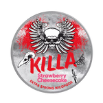 Front view of KILLA Strawberry Cheesecake nicotine pouch – 12.8mg strength with creamy cheesecake and strawberry flavor