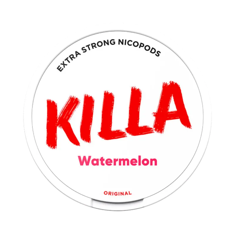 Front view of KILLA Watermelon nicotine pouch – extra strong with sweet watermelon flavor. 