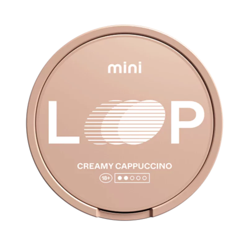 Front view of LOOP Creamy Cappuccino Mini nicotine pouch – 6.75mg strength with coffee flavor