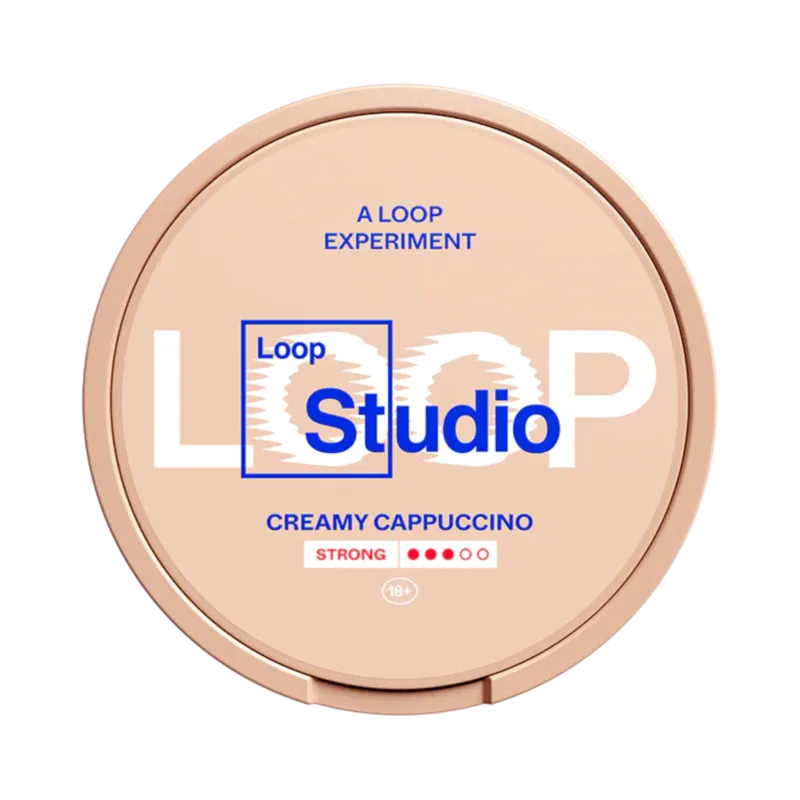 Front view of LOOP Creamy Cappuccino strong nicotine pouch – 9.4mg strength with coffee flavor
