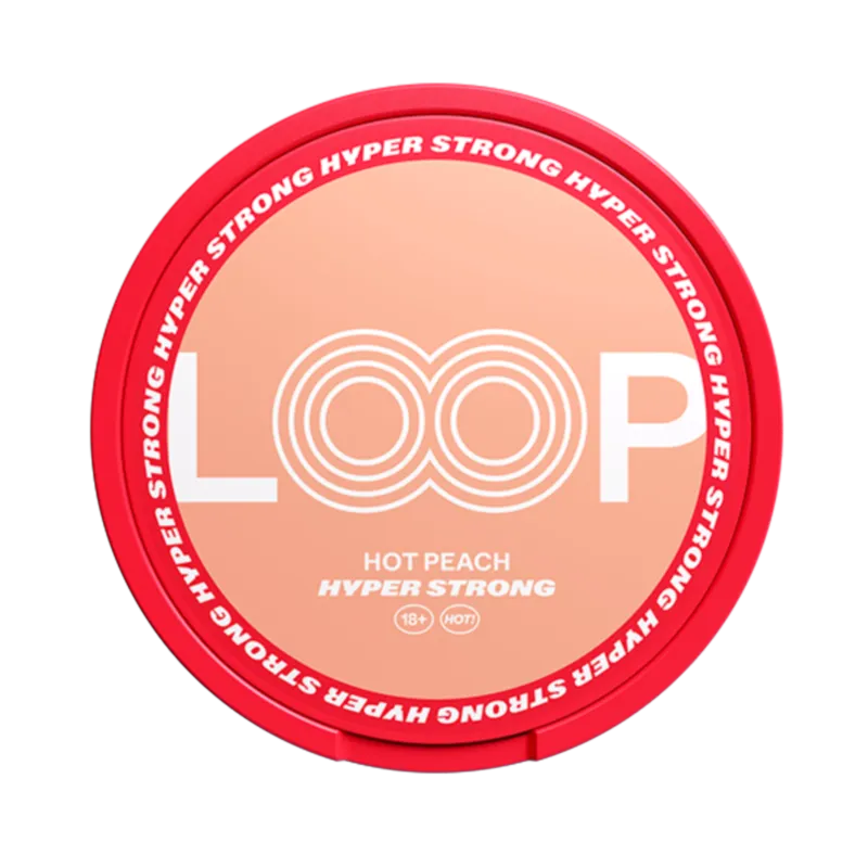 Front view of LOOP Hot Peach Hyper Strong nicotine pouch – sweet hot peach flavor