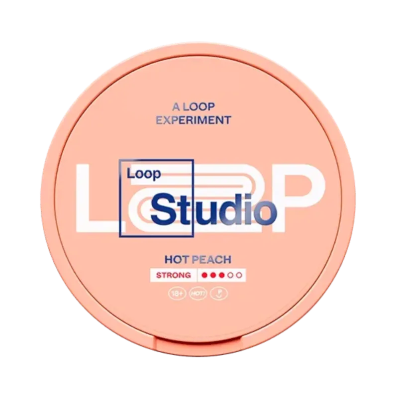 Front view of LOOP Hot Peach strong nicotine pouch – 9.4mg strength with peach flavor