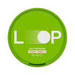 Front view of LOOP Hot Rhubarb strong nicotine pouch – 9.4mg strength with rhubarb flavor