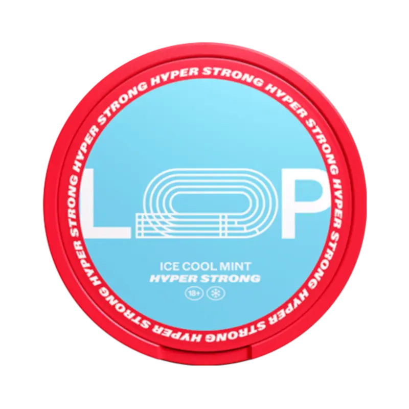 Front view of LOOP Ice Cool Mint Hyper Strong nicotine pouch – hyper strong with refreshing ice mint flavor. 