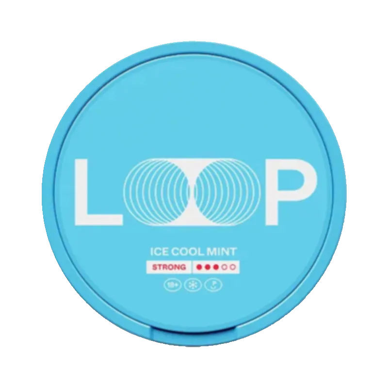 Front view of LOOP Ice Cool strong nicotine pouch – 9.4mg strength with mint flavor