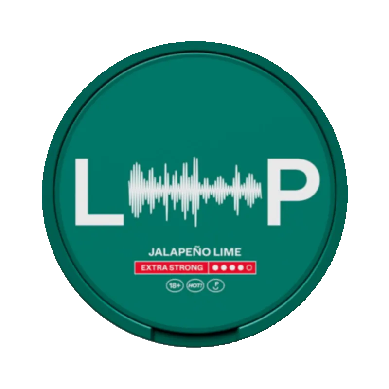 Front view of LOOP Jalapeno Lime Extra strong nicotine pouch – 12.5mg strength with jalapeno lime flavor