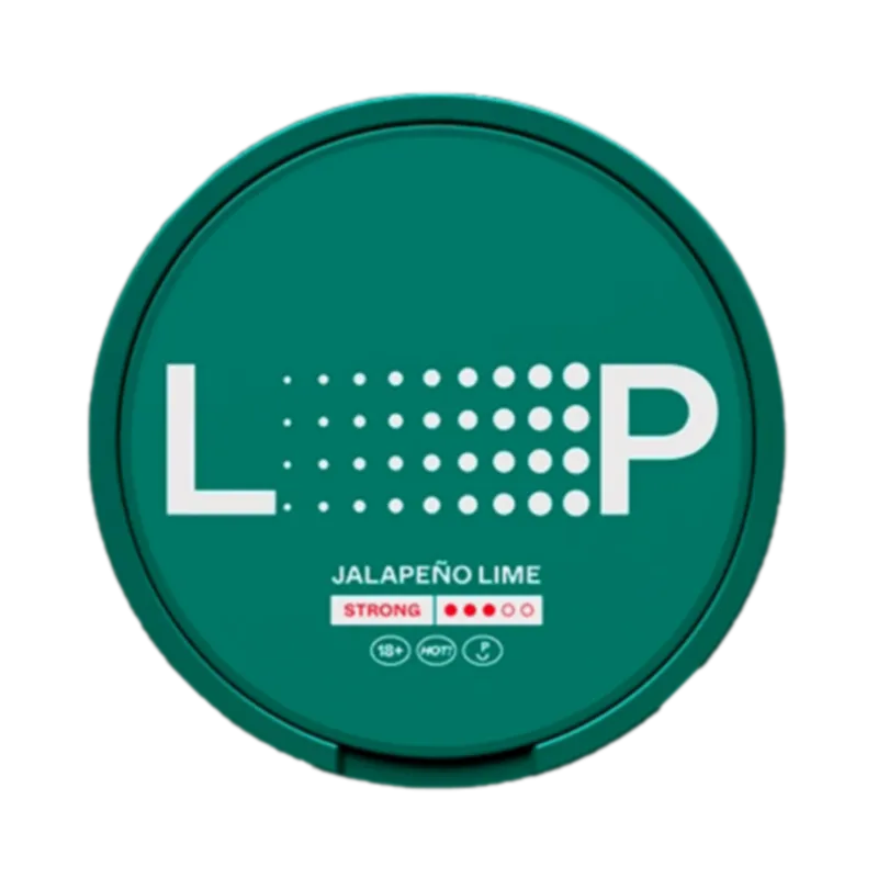 Front view of LOOP Jalapeno Lime strong nicotine pouch – 9.4mg strength with jalapeno lime flavor