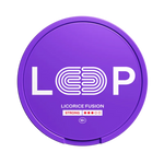 Front view of LOOP Licorice Fusion Strong nicotine pouch – 9.5mg strength with fruity mixed with licorice flavor