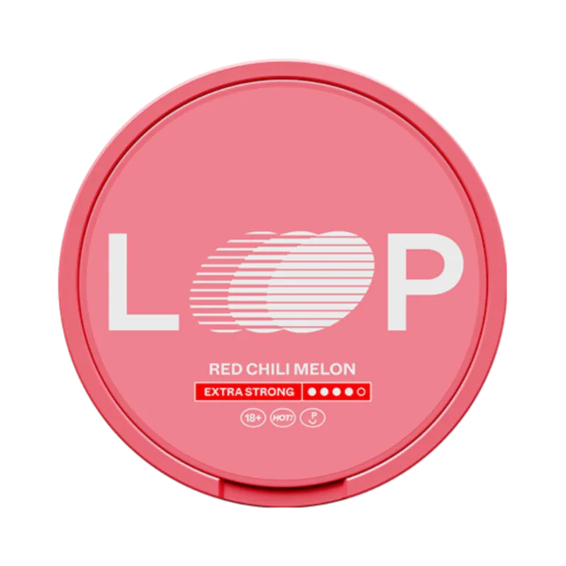 Front view of LOOP Red Chili Melon Extra strong nicotine pouch – 12.5mg strength with melon and burning chili flavor