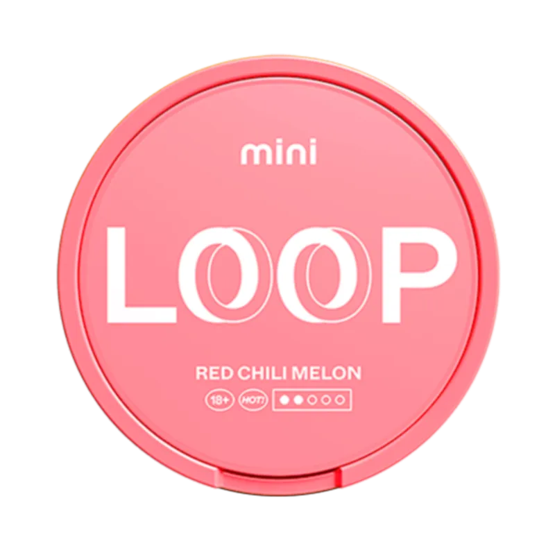 Front view of LOOP Red Chili Melon mini nicotine pouch – 6.75mg strength with melon and burning chili flavor