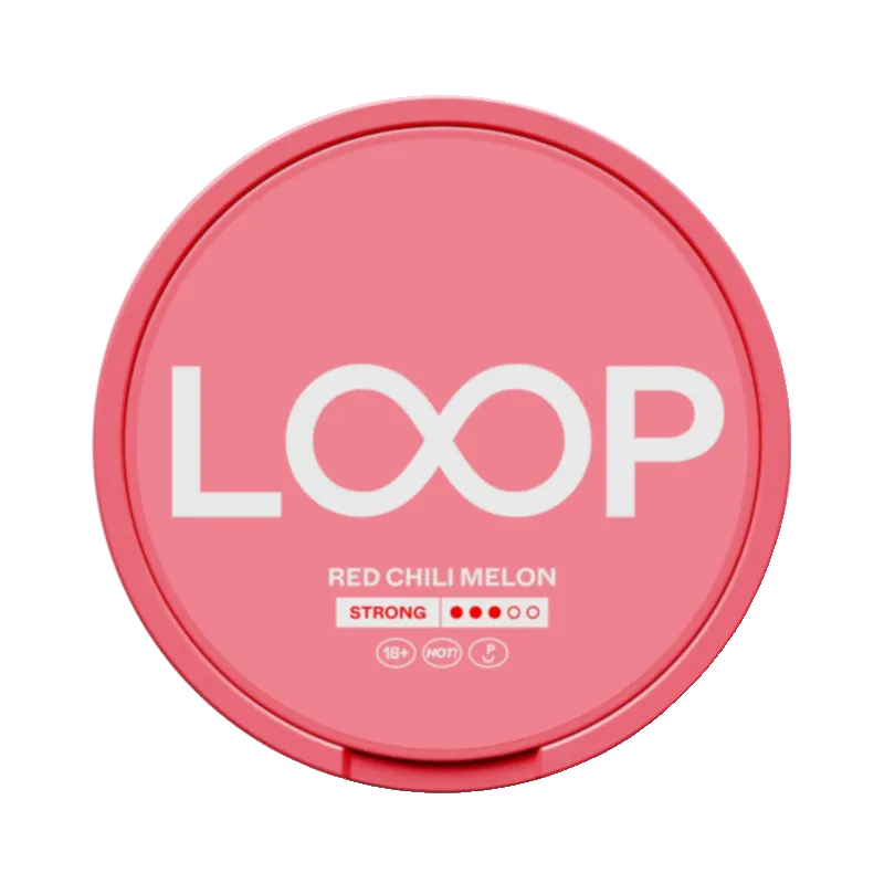 Front view of LOOP Red Chili Melon strong nicotine pouch – 9.4mg strength with melon and burning chili flavor