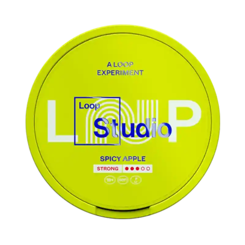 Front view of LOOP strong nicotine pouch – 9.4mg strength with peach flavor