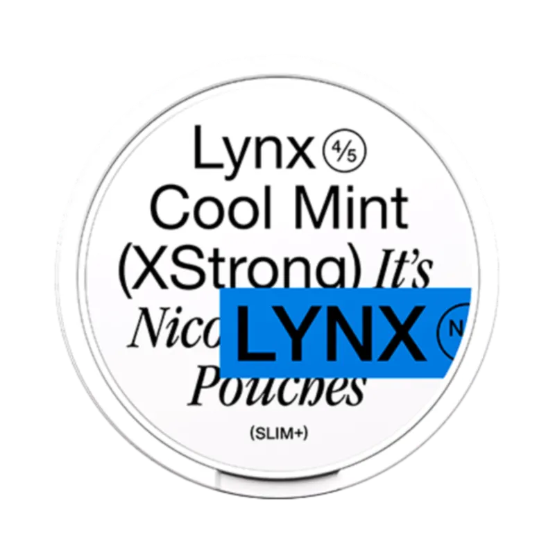 Front view of LYNX Cool Mint nicotine pouch – Extra Strong with icy mint flavor.