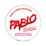 Front view of PABLO Exclusive 50mg nicotine pouches with bubblegum flavor