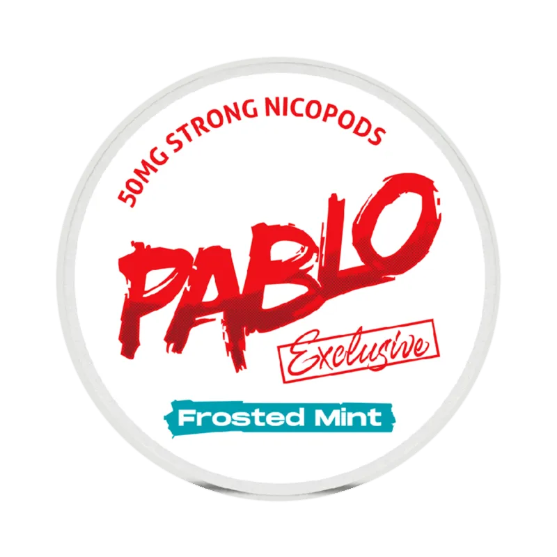 Front view of PABLO Exclusive 50mg nicotine pouches with frosty menthol flavor