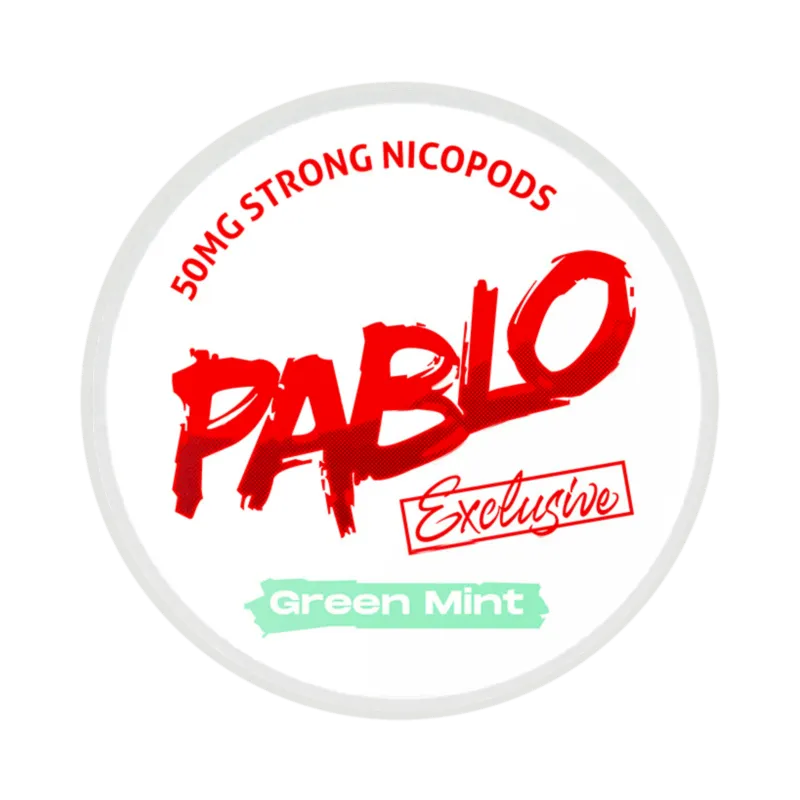 Front view of PABLO Exclusive 50mg nicotine pouches with spearmint flavor