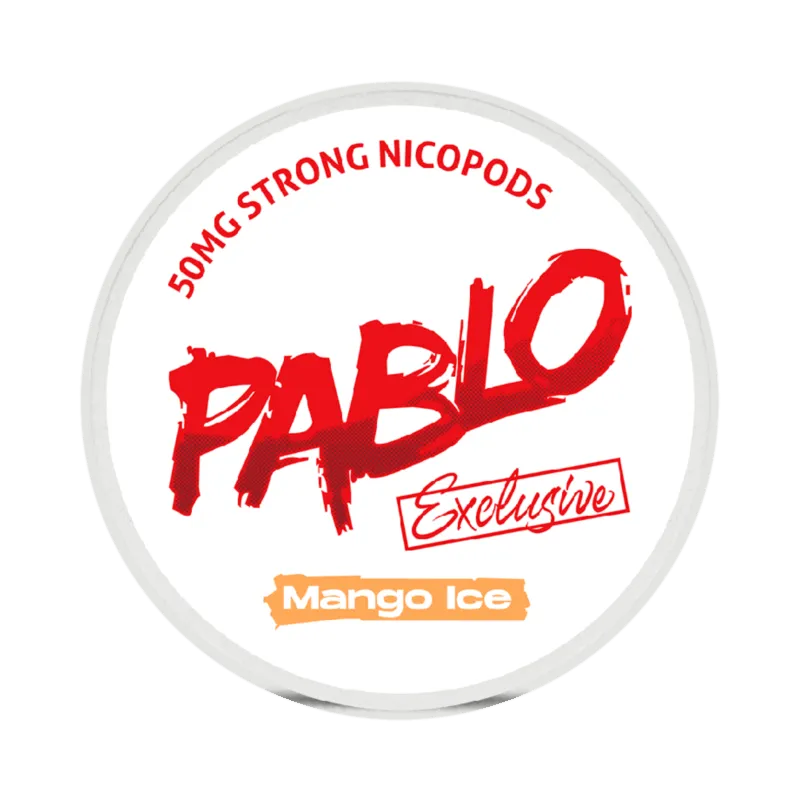 Front view of PABLO Exclusive 50mg nicotine pouches with mango flavor