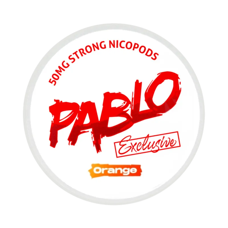 Front view of PABLO Exclusive 50mg nicotine pouches with orange flavor