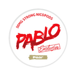 Front view of PABLO Exclusive 50mg nicotine pouches with pear flavor