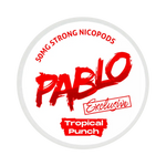 Front view of PABLO Exclusive 50mg nicotine pouches with tropical flavor
