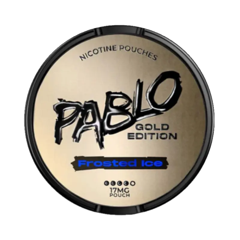 Front view of Pablo Gold Edition Frosted Ice nicotine pouch –with bold icy mint flavor.