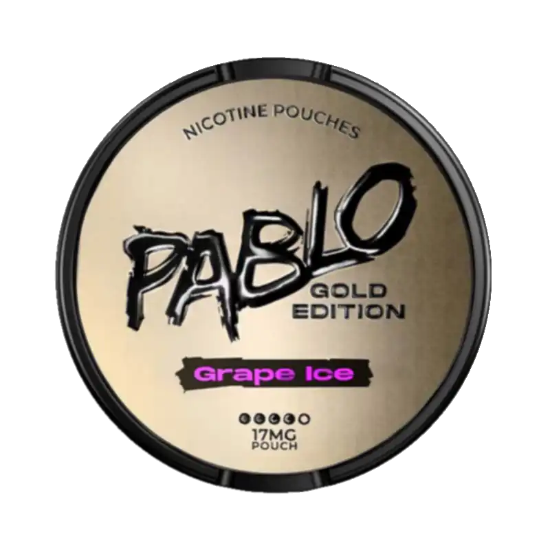 Front view of Pablo Gold Edition Grape Ice nicotine pouch –with icy grape flavor. 