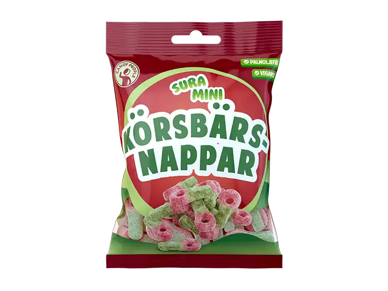 Front view of Sura Mini Cherry candy – sour cherry gummies with fruity flavor.